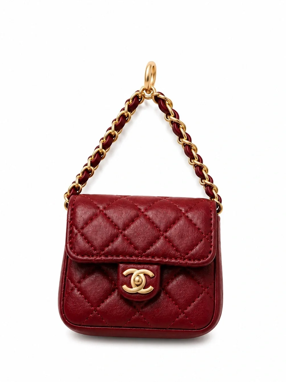 CHANEL MICRO Quilted Lambskin Flap Bag in Crimson Red